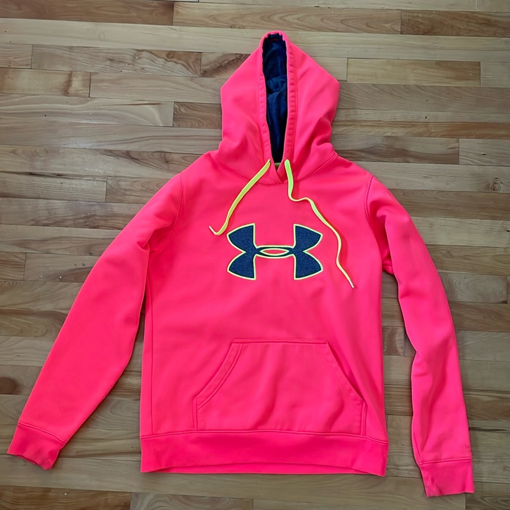 highlighter pink under armour storm hoodie sweatshirt